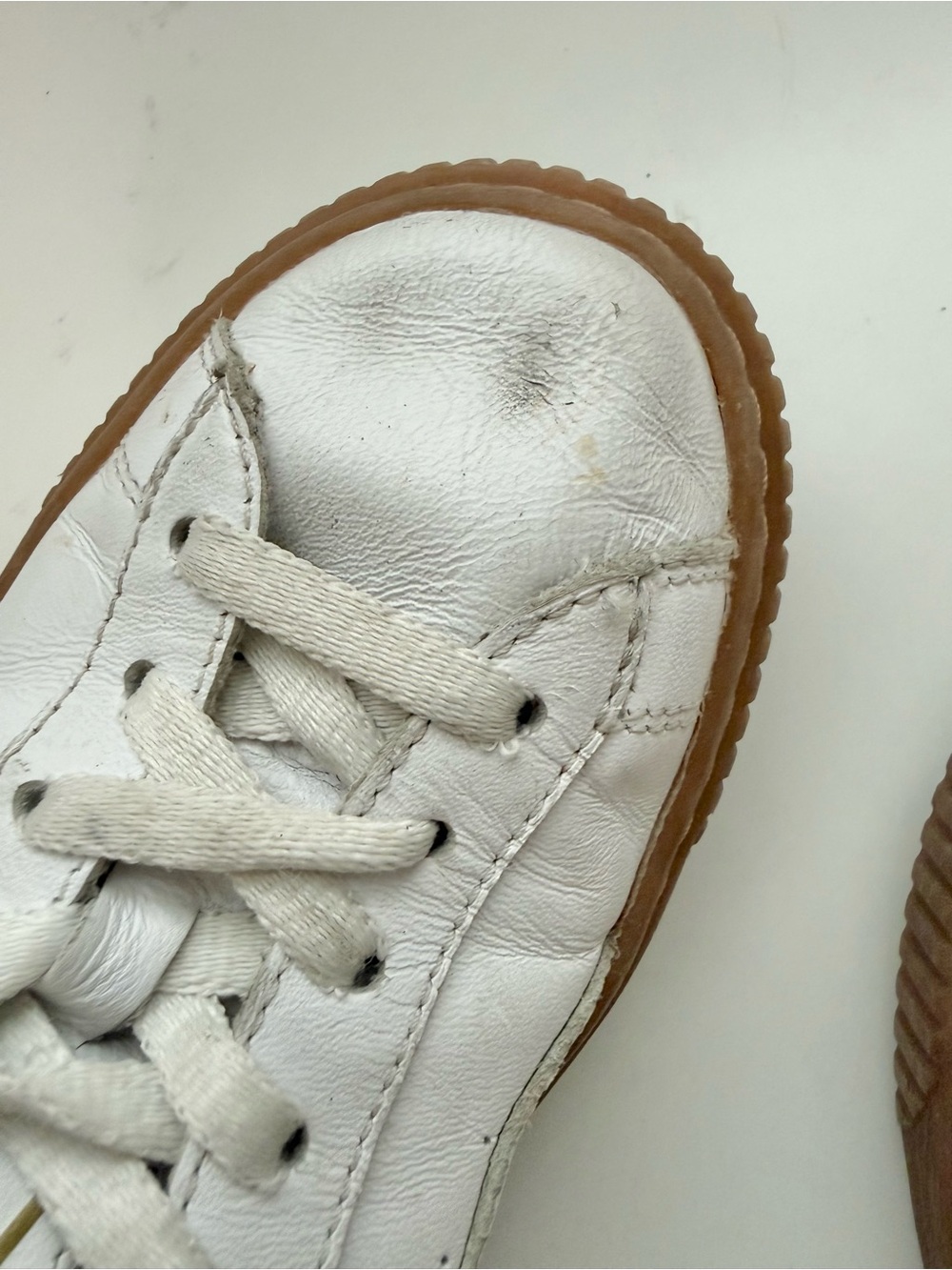 Puma White Leather Low-Top Sneaker with Brown Gum Platform - Picture 11 of 14